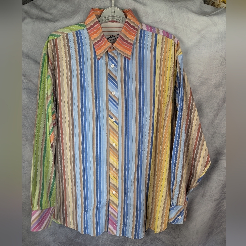 Bugatchi Uomo XL Striped & Colorful Button Down Shirt Excellent Condition